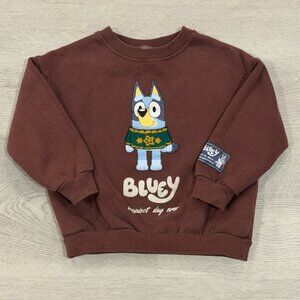 Zara Bluey Sweatshirt Toddler Size 4 Burgundy Embroidered Bluey Sweater